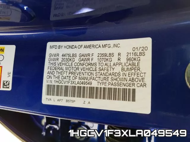 1HGCV1F3XLA049549 фото 2
