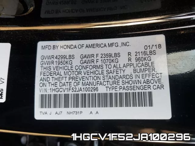1HGCV1F52JA100296 фото 2