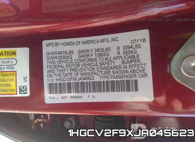 1HGCV2F9XJA045623 фото 10