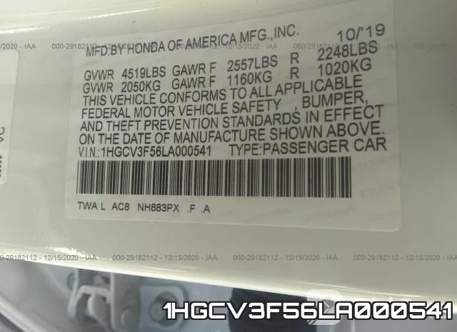 1HGCV3F56LA000541 фото 9