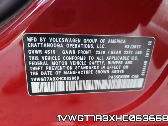 1VWGT7A3XHC063668 фото 2