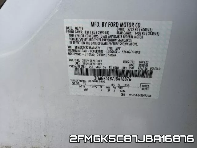 2FMGK5C87JBA16876 фото 2