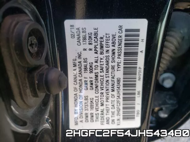 2HGFC2F54JH543480 фото 2