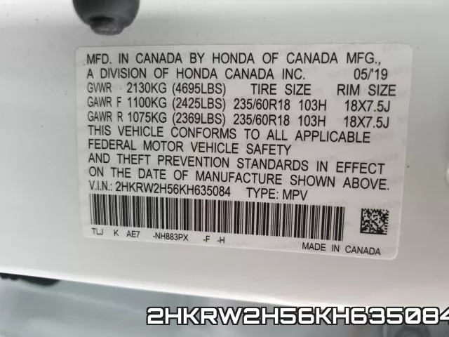2HKRW2H56KH635084 фото 2