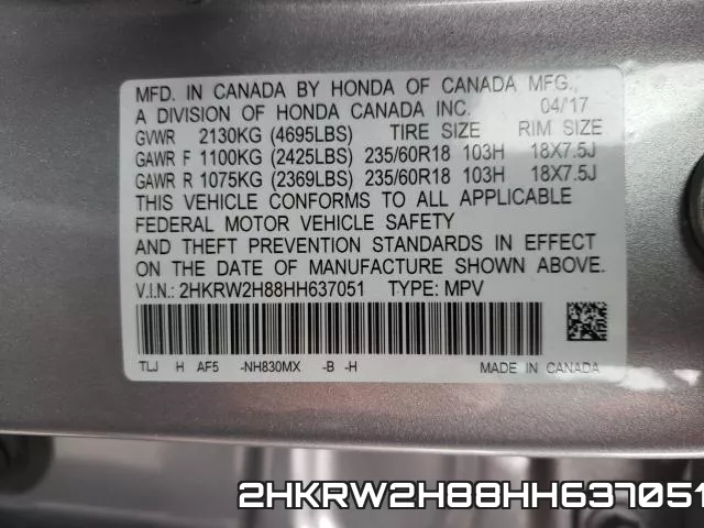 2HKRW2H88HH637051 фото 2