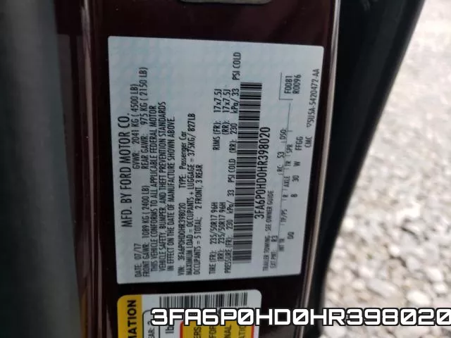 3FA6P0HD0HR398020 фото 2