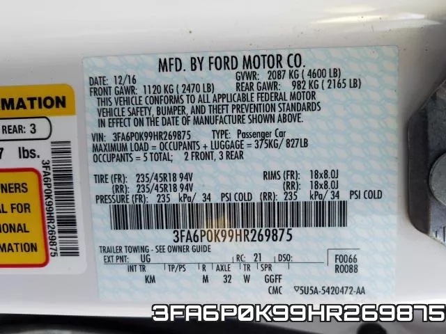 3FA6P0K99HR269875 фото 2