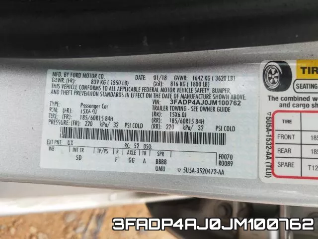 3FADP4AJ0JM100762 фото 2