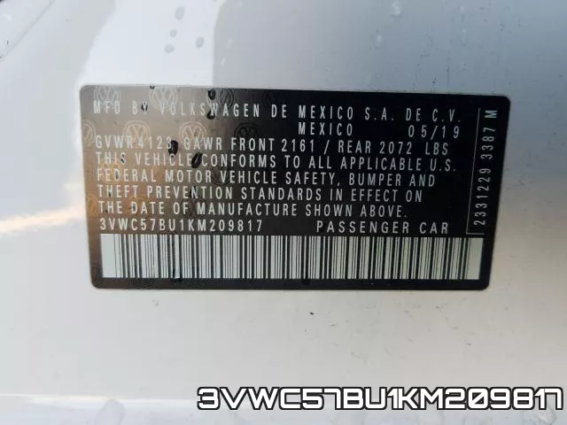 3VWC57BU1KM209817 фото 2