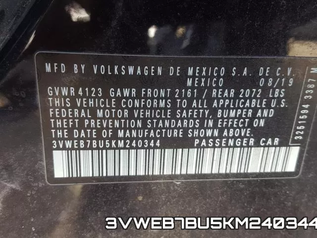 3VWEB7BU5KM240344 фото 2