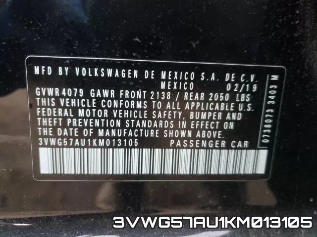 3VWG57AU1KM013105 фото 2