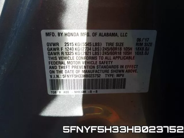 5FNYF5H33HB023752 фото 2