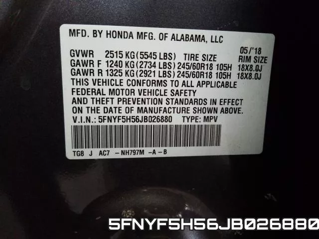 5FNYF5H56JB026880 фото 2