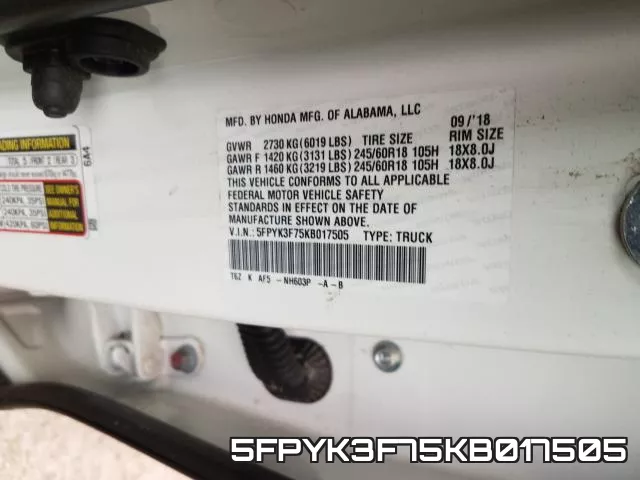 5FPYK3F75KB017505 фото 2