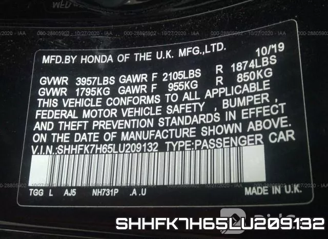 SHHFK7H65LU209132 фото 10