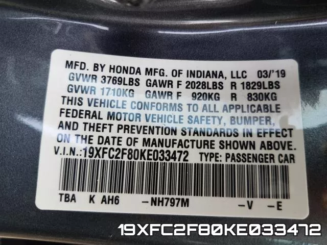 19XFC2F80KE033472 фото 2