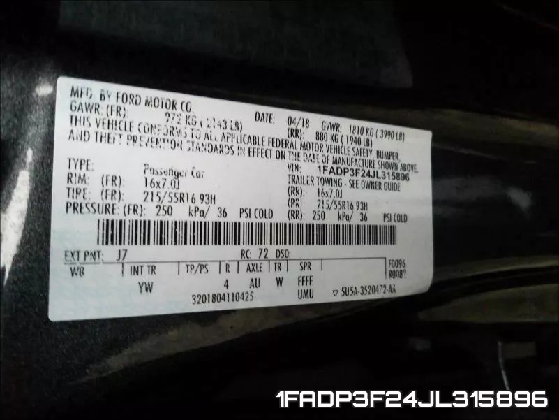 1FADP3F24JL315896 фото 2
