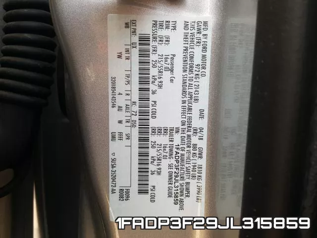 1FADP3F29JL315859 фото 2