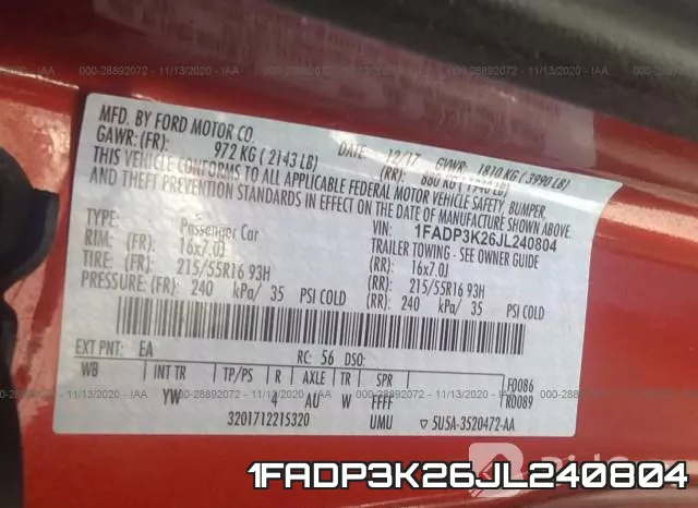1FADP3K26JL240804 фото 10
