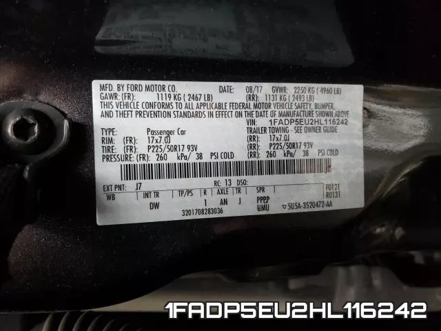 1FADP5EU2HL116242 фото 2