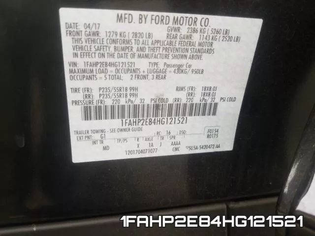 1FAHP2E84HG121521 фото 2