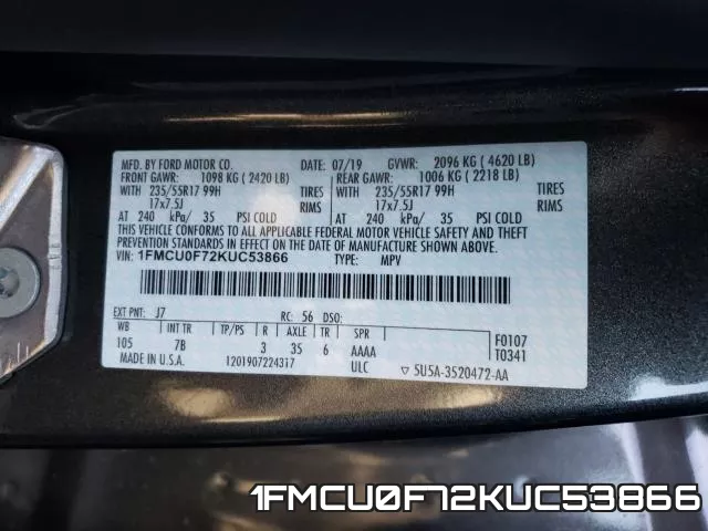 1FMCU0F72KUC53866 фото 2