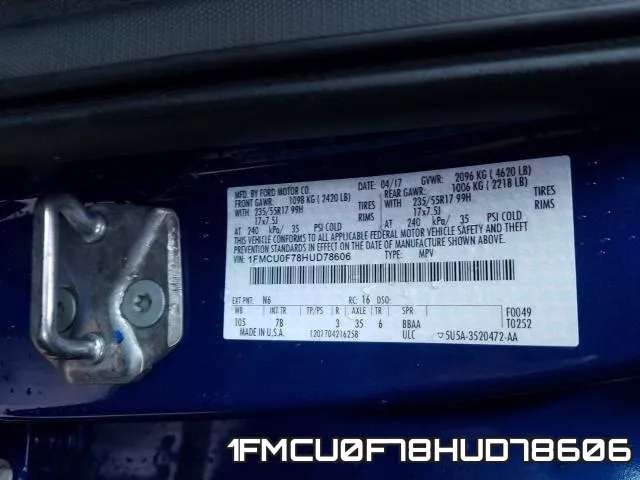 1FMCU0F78HUD78606 фото 2