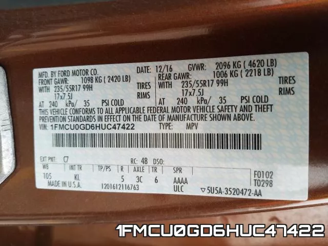 1FMCU0GD6HUC47422 фото 2
