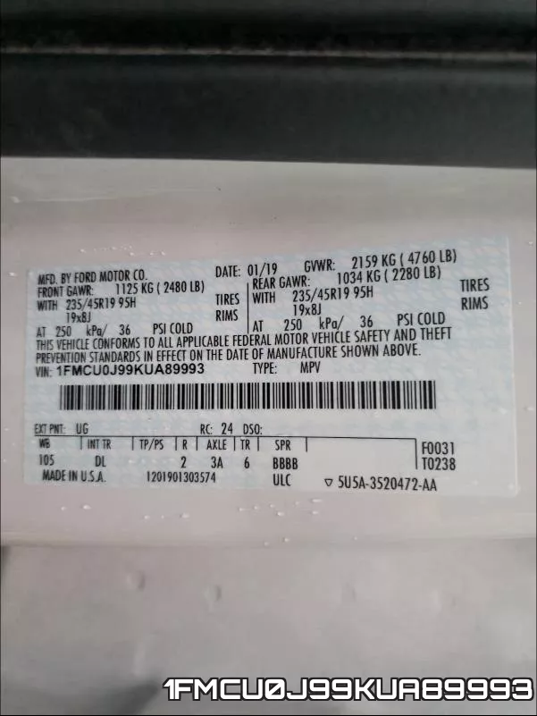 1FMCU0J99KUA89993 фото 2