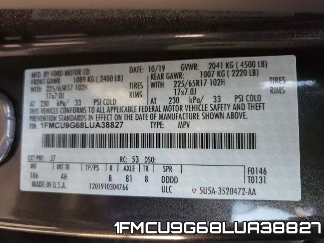 1FMCU9G68LUA38827 фото 2