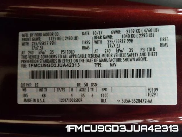 1FMCU9GD3JUA42313 фото 2