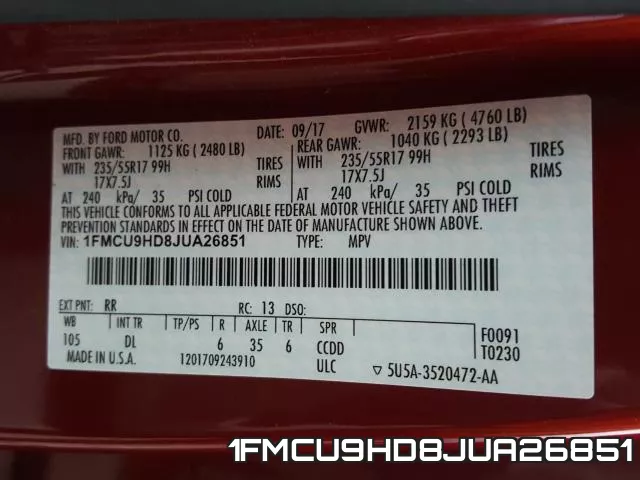 1FMCU9HD8JUA26851 фото 2