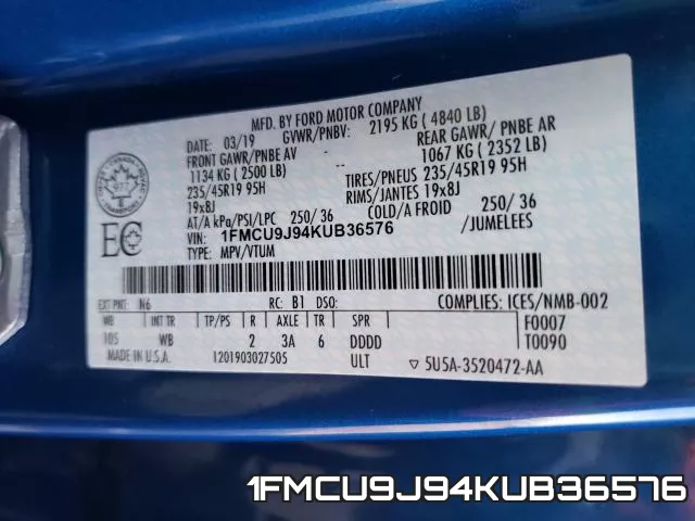 1FMCU9J94KUB36576 фото 2