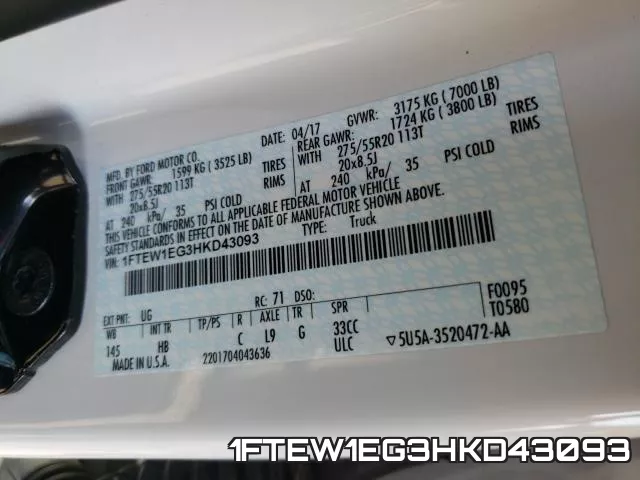 1FTEW1EG3HKD43093 фото 2