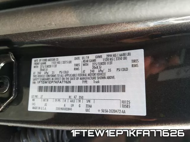1FTEW1EP7KFA77626 фото 2