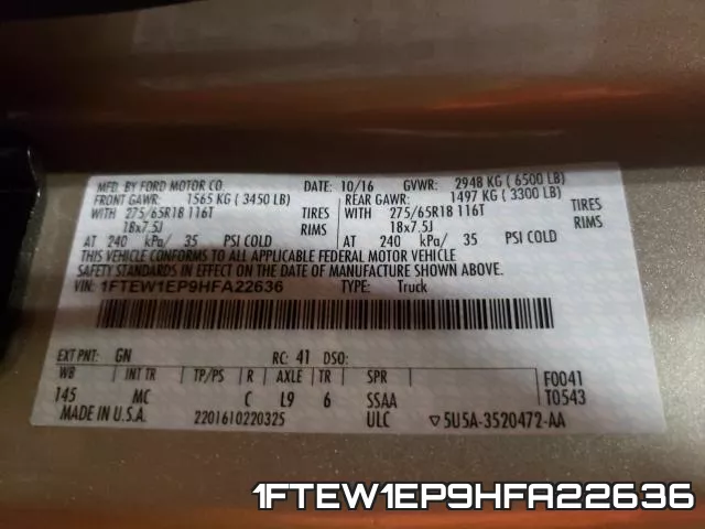 1FTEW1EP9HFA22636 фото 2
