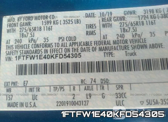 1FTFW1E40KFD54305 фото 9