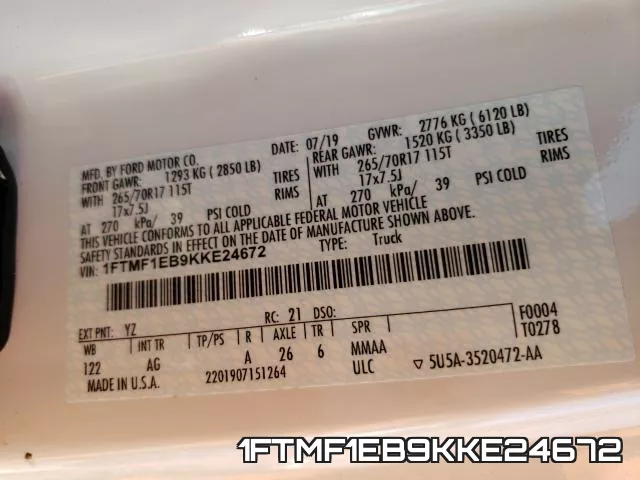 1FTMF1EB9KKE24672 фото 2