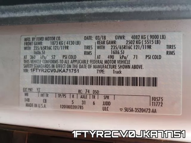 1FTYR2CV0JKA71751 фото 2