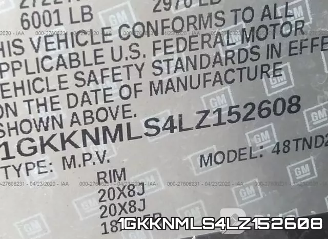 1GKKNMLS4LZ152608 фото 9