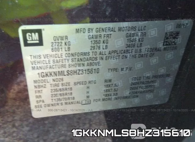 1GKKNMLS8HZ315610 фото 10
