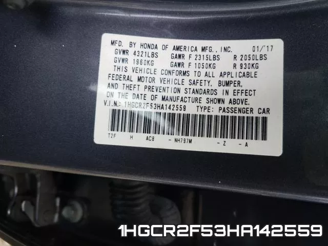 1HGCR2F53HA142559 фото 2