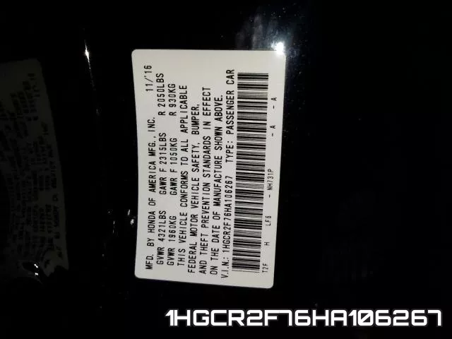 1HGCR2F76HA106267 фото 2