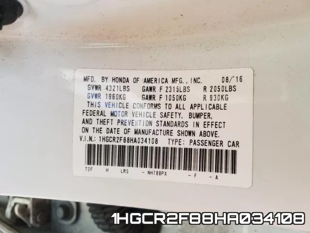 1HGCR2F88HA034108 фото 2