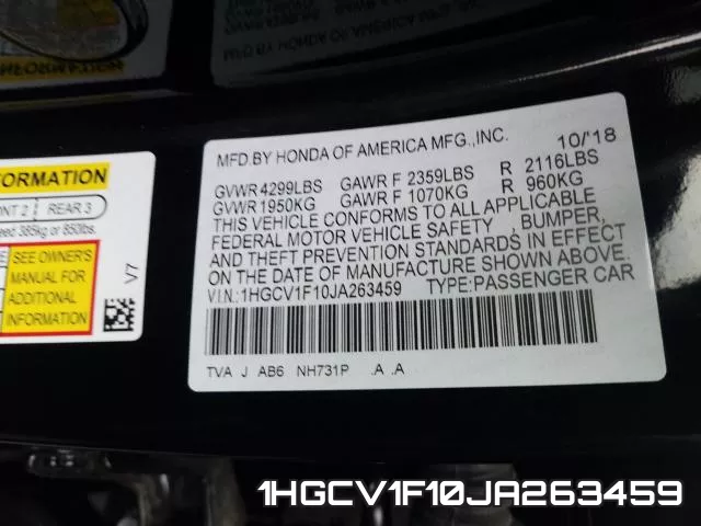 1HGCV1F10JA263459 фото 2
