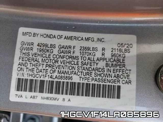 1HGCV1F14LA085896 фото 2