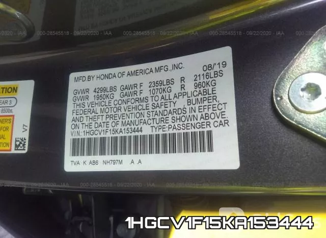 1HGCV1F15KA153444 фото 10
