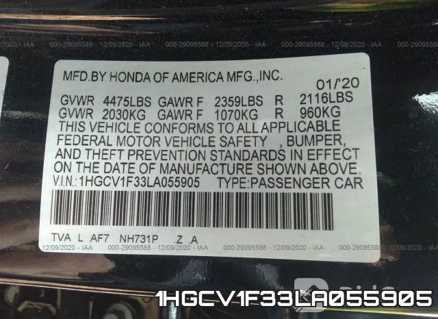 1HGCV1F33LA055905 фото 10