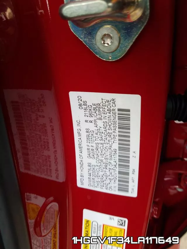 1HGCV1F34LA117649 фото 2