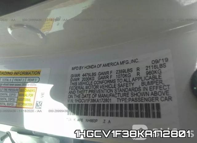 1HGCV1F38KA172801 фото 10